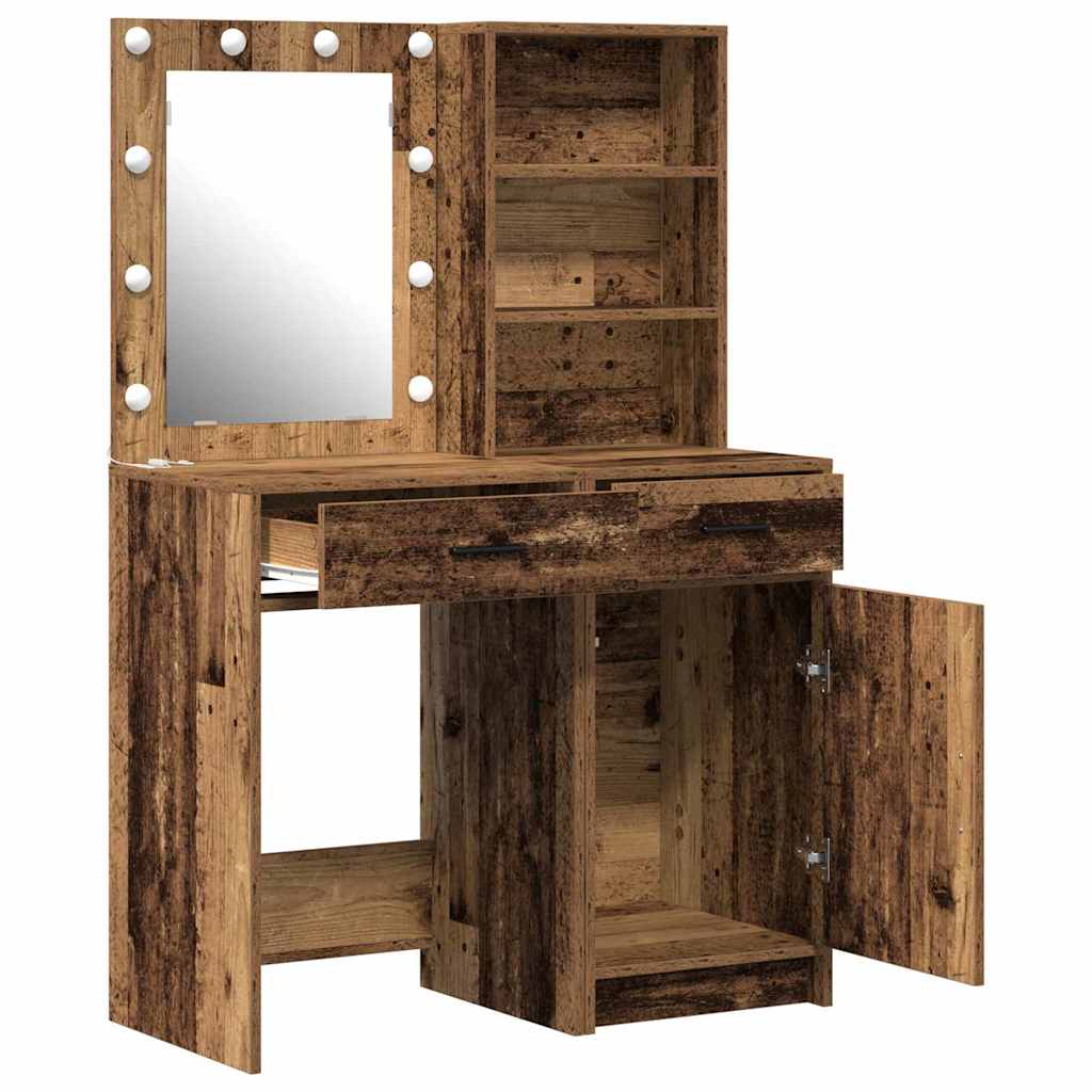 Ensemble de table de maquillage avec LED 2 pcs Bois ancien - XIOS