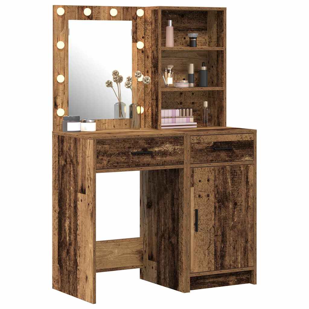 Ensemble de table de maquillage avec LED 2 pcs Bois ancien - XIOS