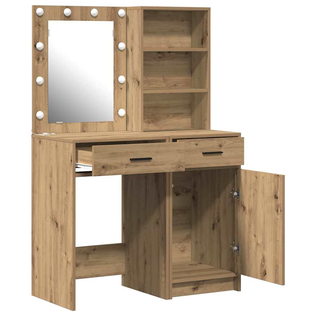 Ensemble de table de maquillage avec LED 2 pcs Chêne artisanal - XIOS