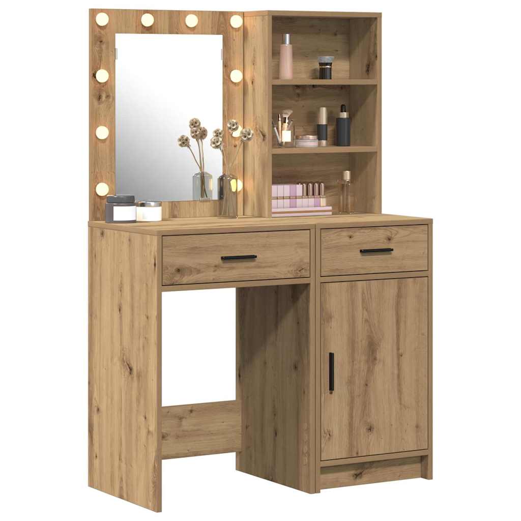 Ensemble de table de maquillage avec LED 2 pcs Chêne artisanal - XIOS