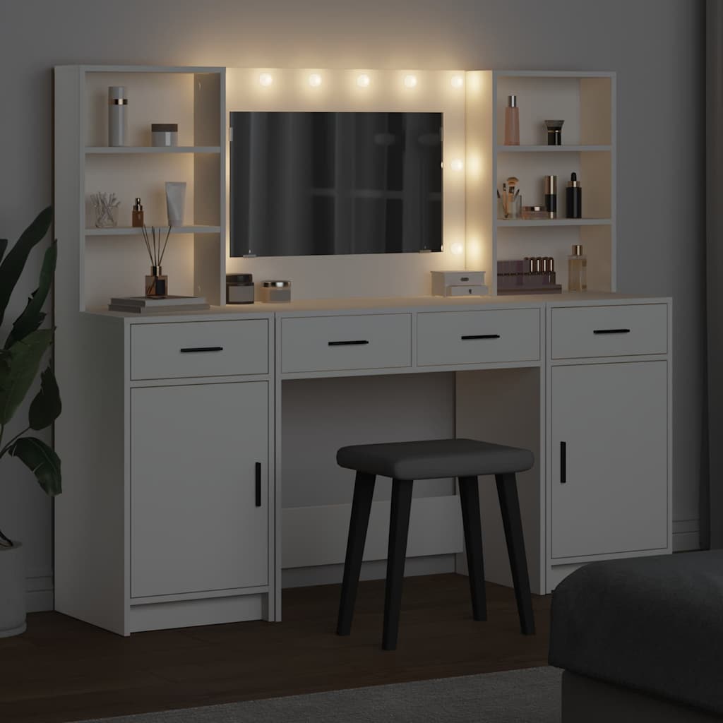 Ensemble de table de maquillage avec LED avec porte 3 pcs Blanc - XIOS