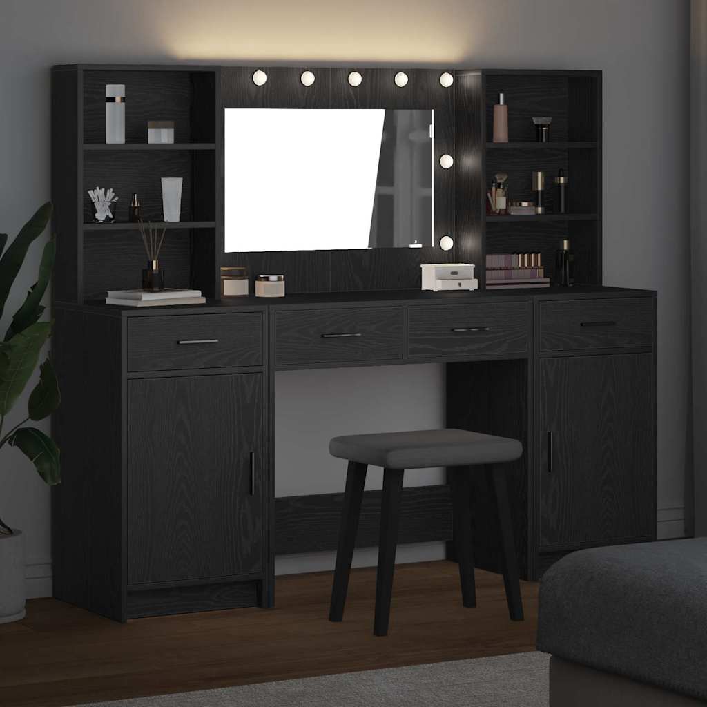 Ensemble de table de maquillage avec LED 3 pcs Chêne noir - XIOS