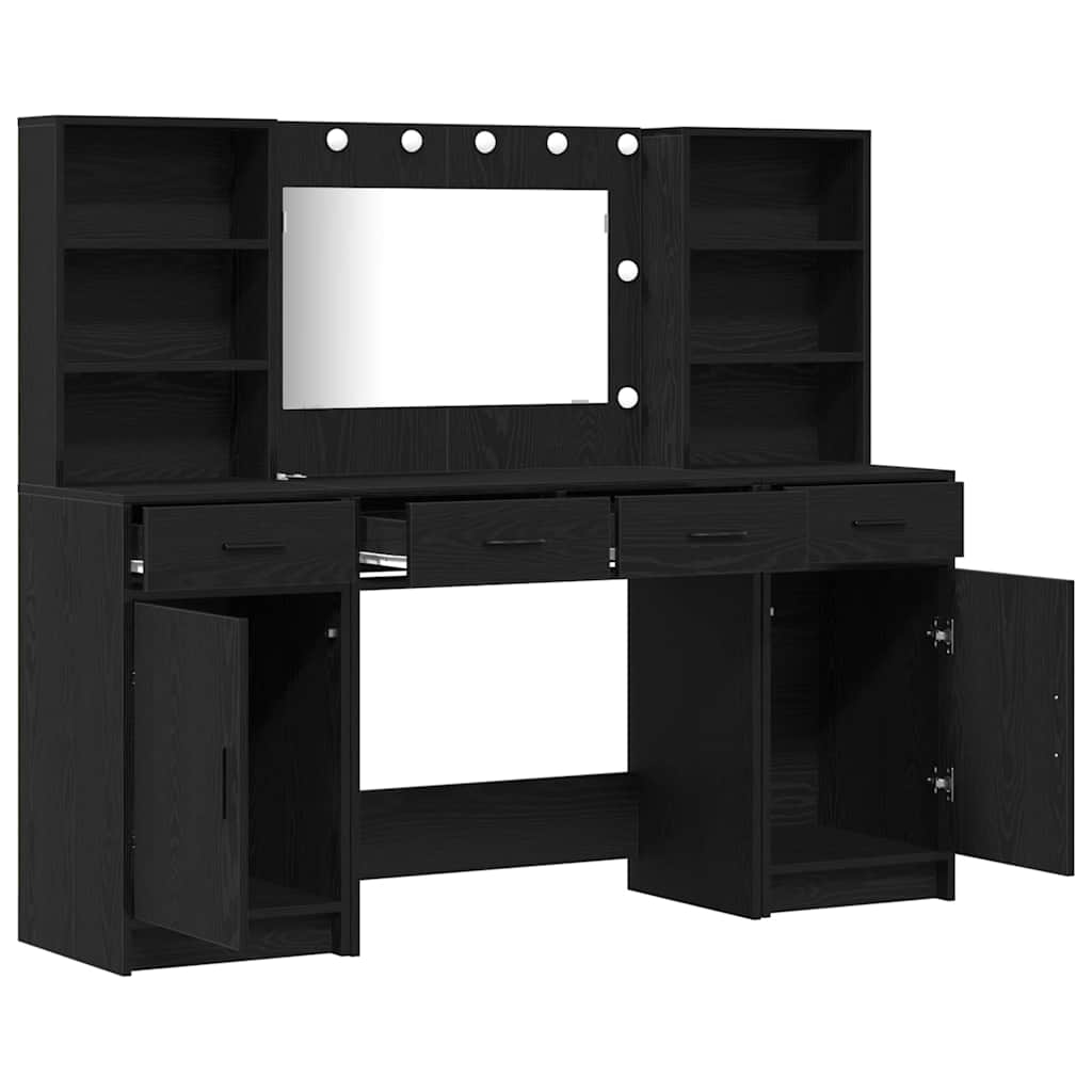 Ensemble de table de maquillage avec LED 3 pcs Chêne noir - XIOS