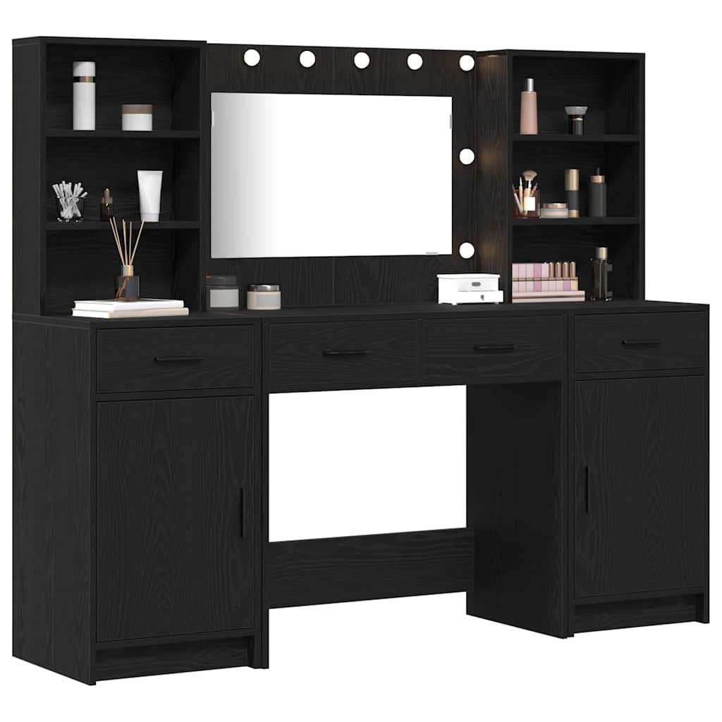 Ensemble de table de maquillage avec LED 3 pcs Chêne noir - XIOS
