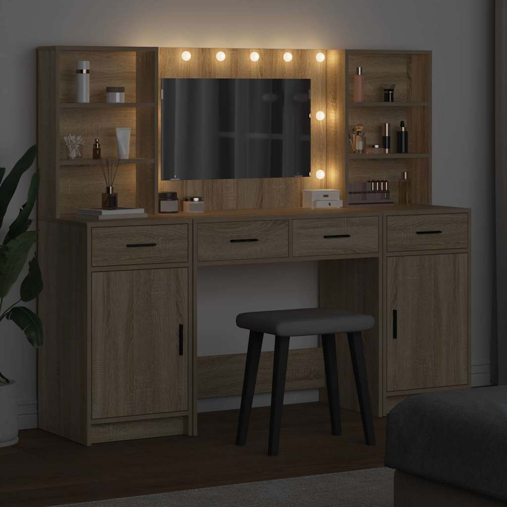 Ensemble de table de maquillage avec LED 3 pcs Chêne Sonoma - XIOS