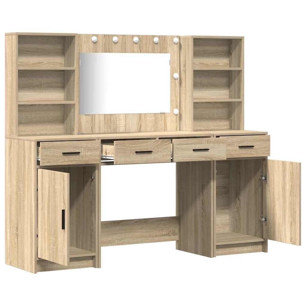 Ensemble de table de maquillage avec LED 3 pcs Chêne Sonoma - XIOS