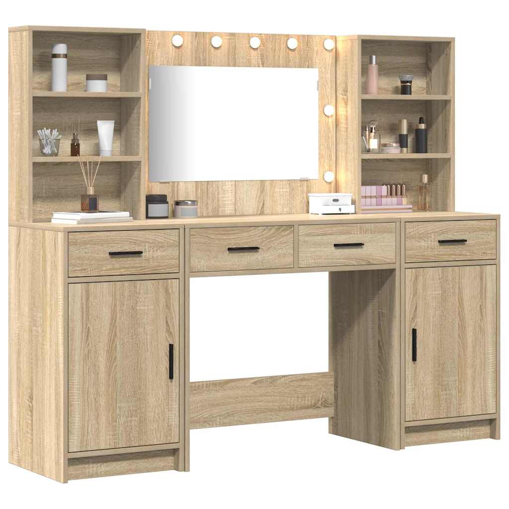 Ensemble de table de maquillage avec LED 3 pcs Chêne Sonoma - XIOS