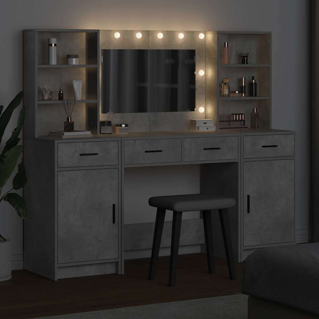 Ensemble de table de maquillage avec LED 3 pcs Gris béton - XIOS
