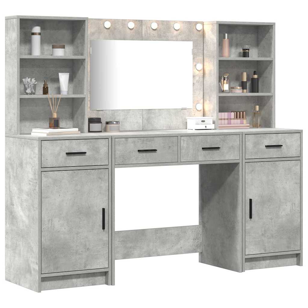 Ensemble de table de maquillage avec LED 3 pcs Gris béton - XIOS