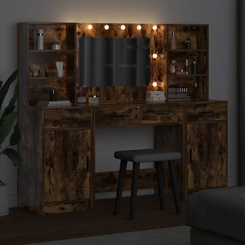 Ensemble de table de maquillage avec LED 3 pcs Chêne fumé - XIOS