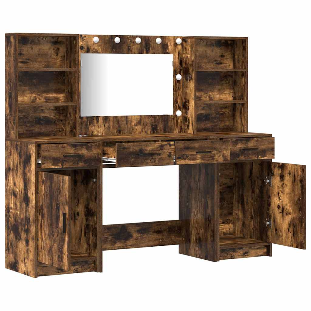 Ensemble de table de maquillage avec LED 3 pcs Chêne fumé - XIOS