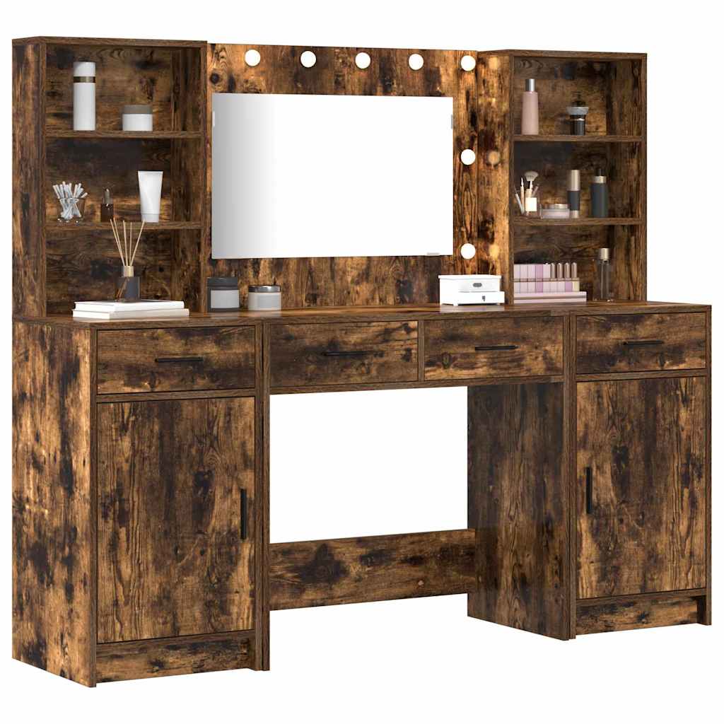 Ensemble de table de maquillage avec LED 3 pcs Chêne fumé - XIOS