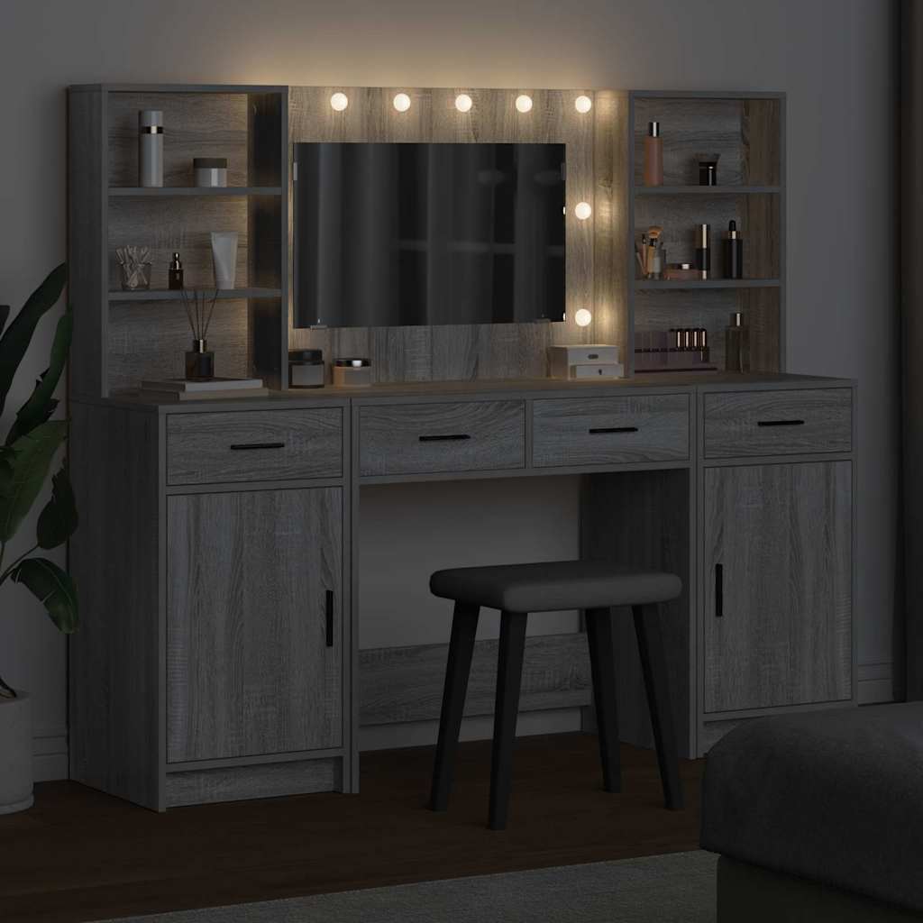Ensemble de table de maquillage avec LED 3 pcs Gris Sonoma - XIOS