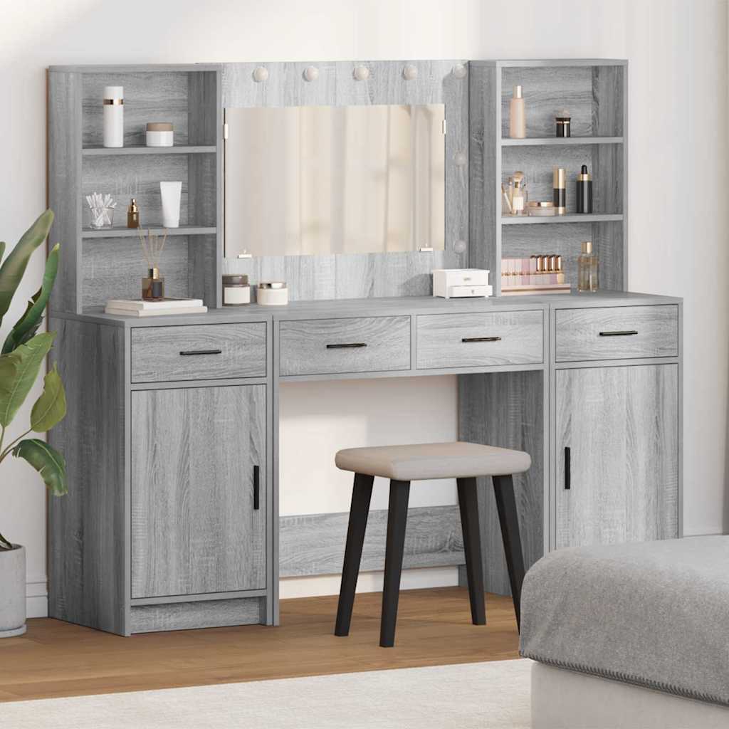 Ensemble de table de maquillage avec LED 3 pcs Gris Sonoma - XIOS