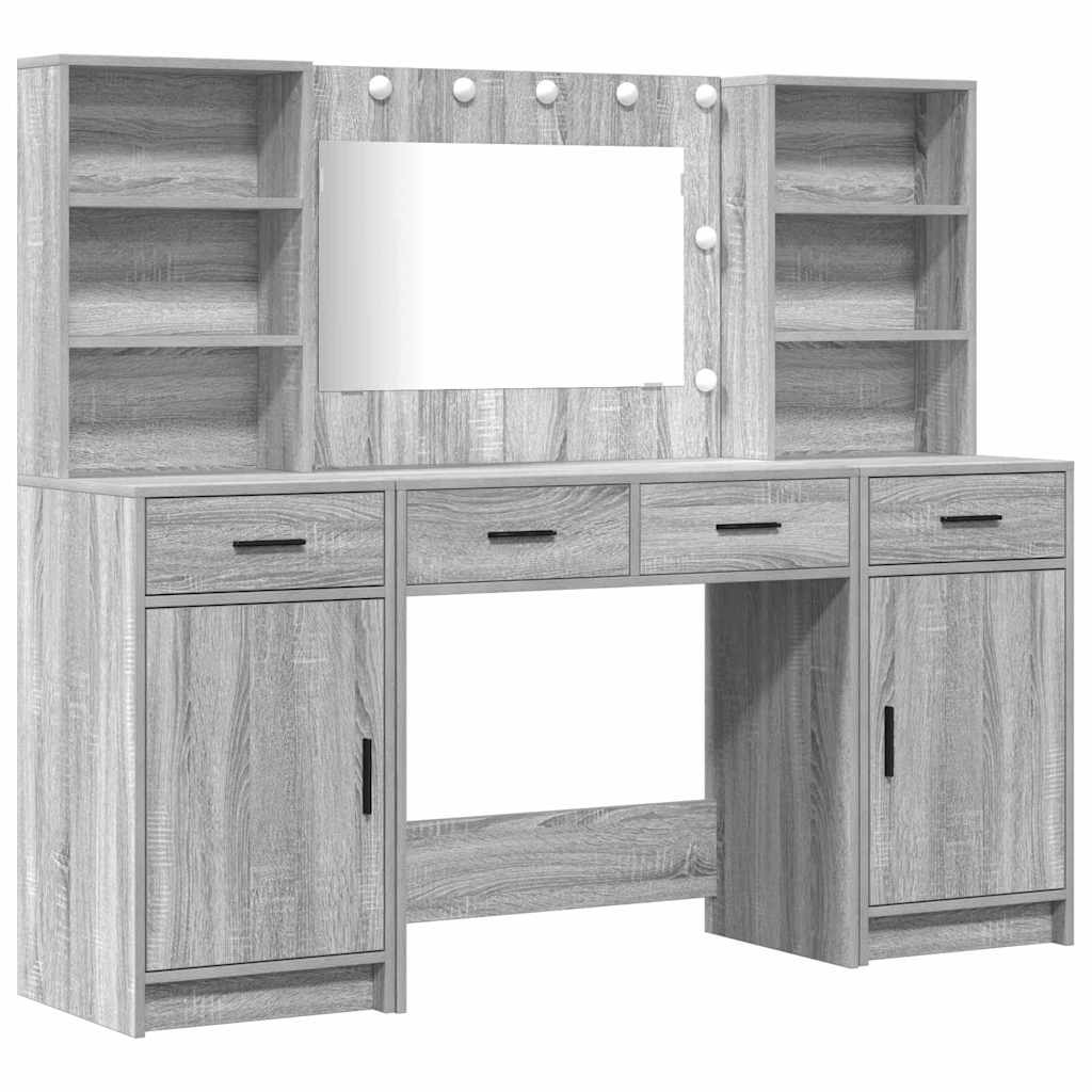 Ensemble de table de maquillage avec LED 3 pcs Gris Sonoma - XIOS