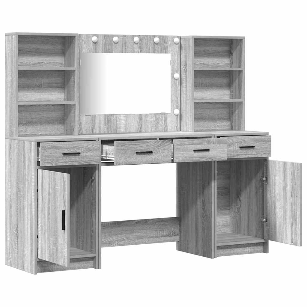 Ensemble de table de maquillage avec LED 3 pcs Gris Sonoma - XIOS