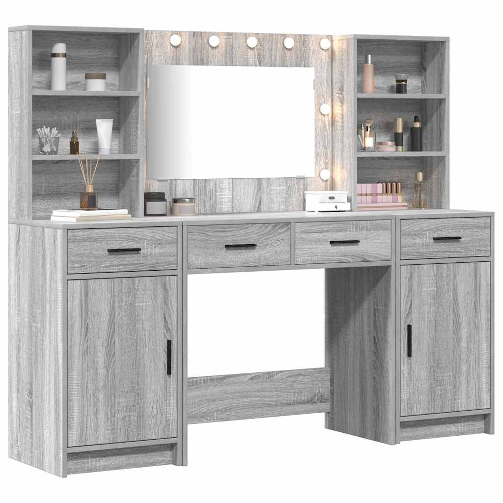 Ensemble de table de maquillage avec LED 3 pcs Gris Sonoma - XIOS
