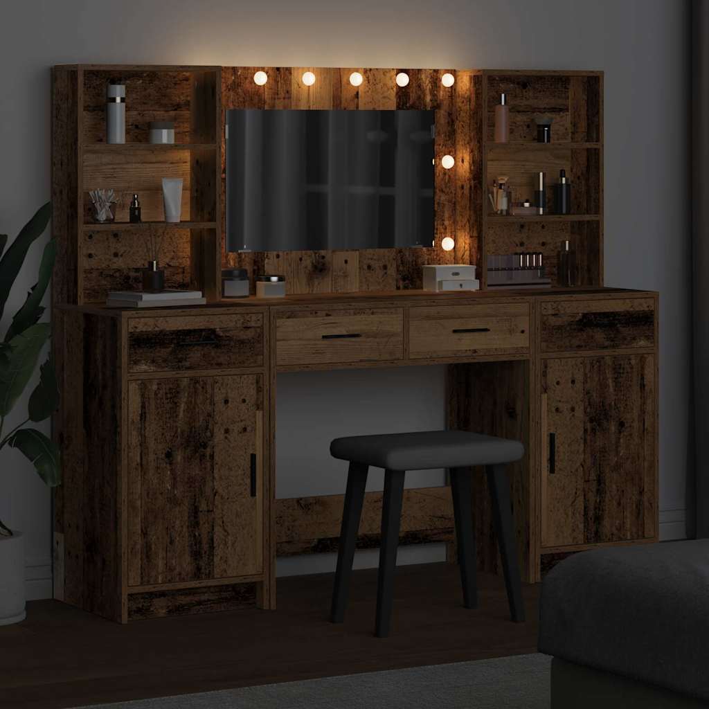 Ensemble de table de maquillage avec LED 3 pcs Bois ancien - XIOS