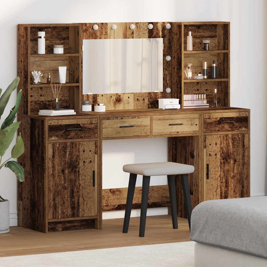 Ensemble de table de maquillage avec LED 3 pcs Bois ancien - XIOS