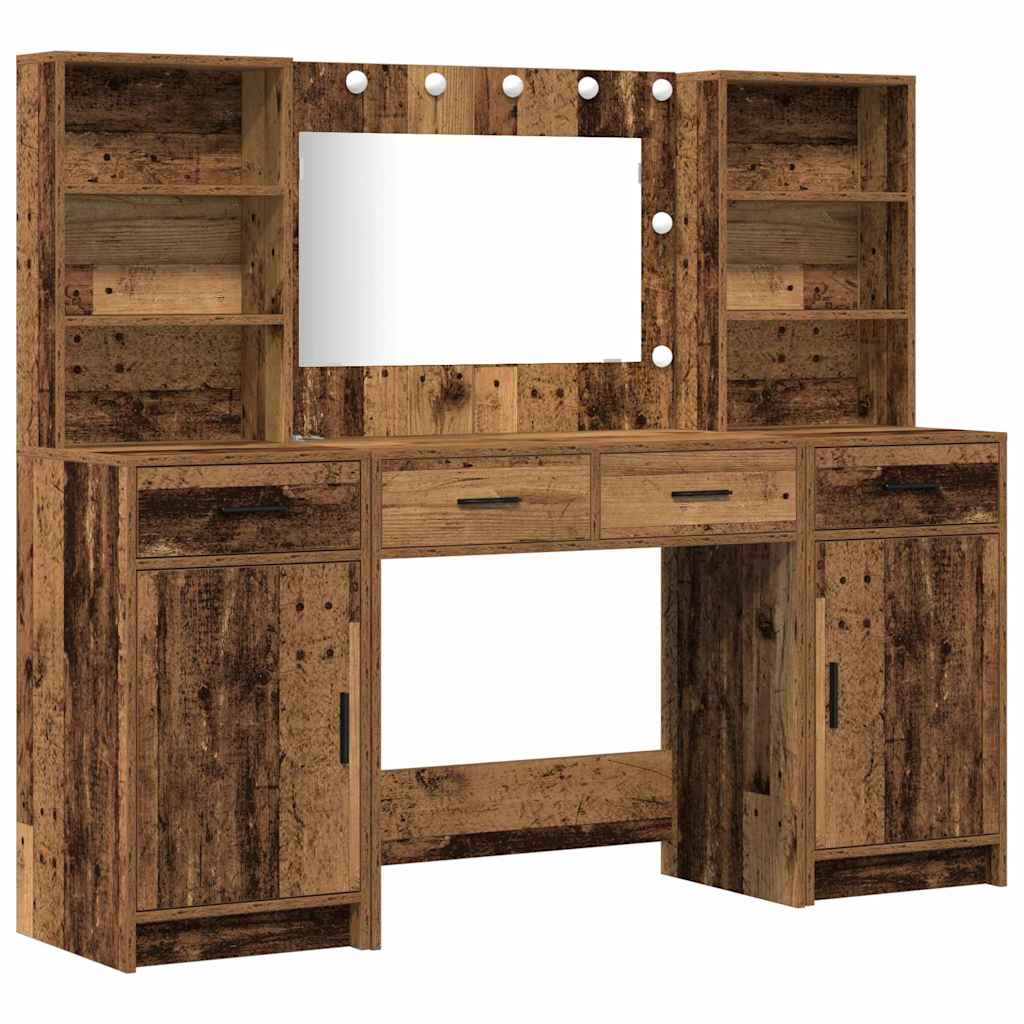 Ensemble de table de maquillage avec LED 3 pcs Bois ancien - XIOS