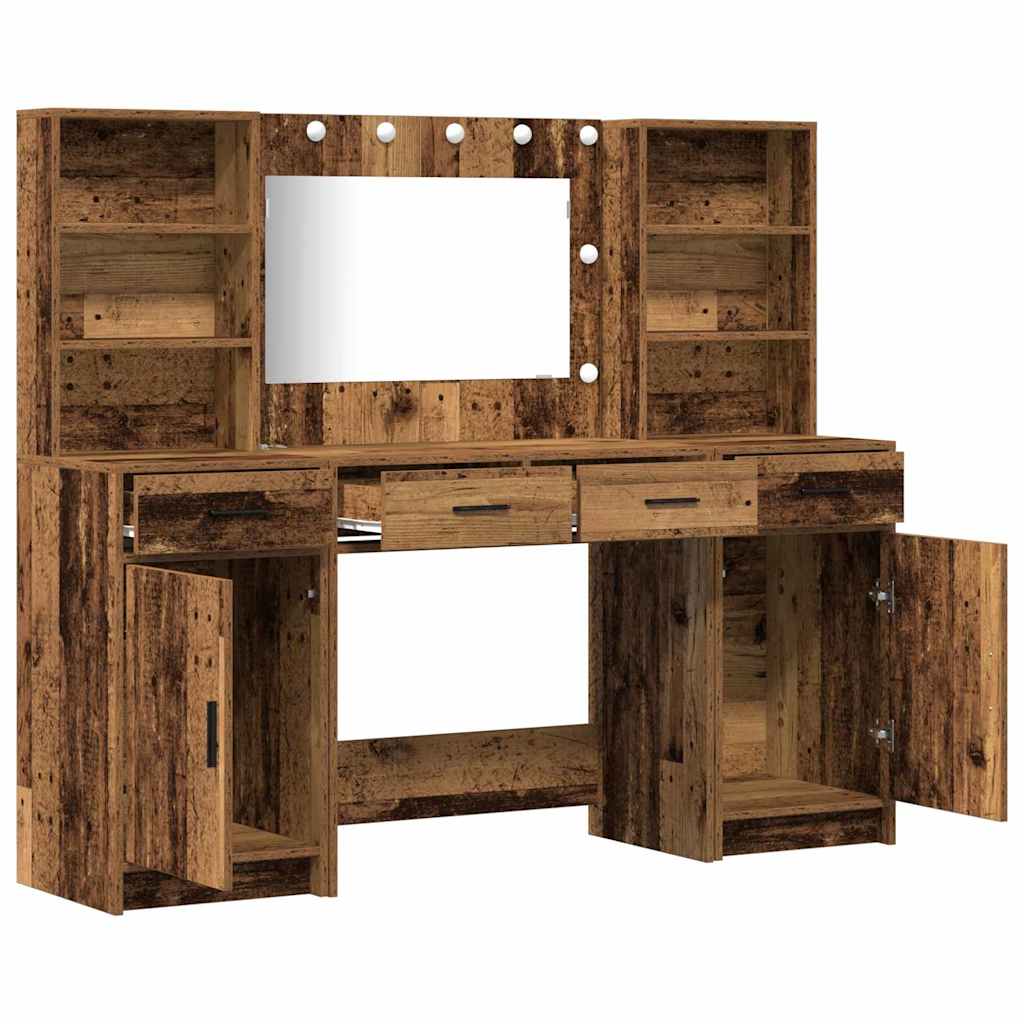 Ensemble de table de maquillage avec LED 3 pcs Bois ancien - XIOS