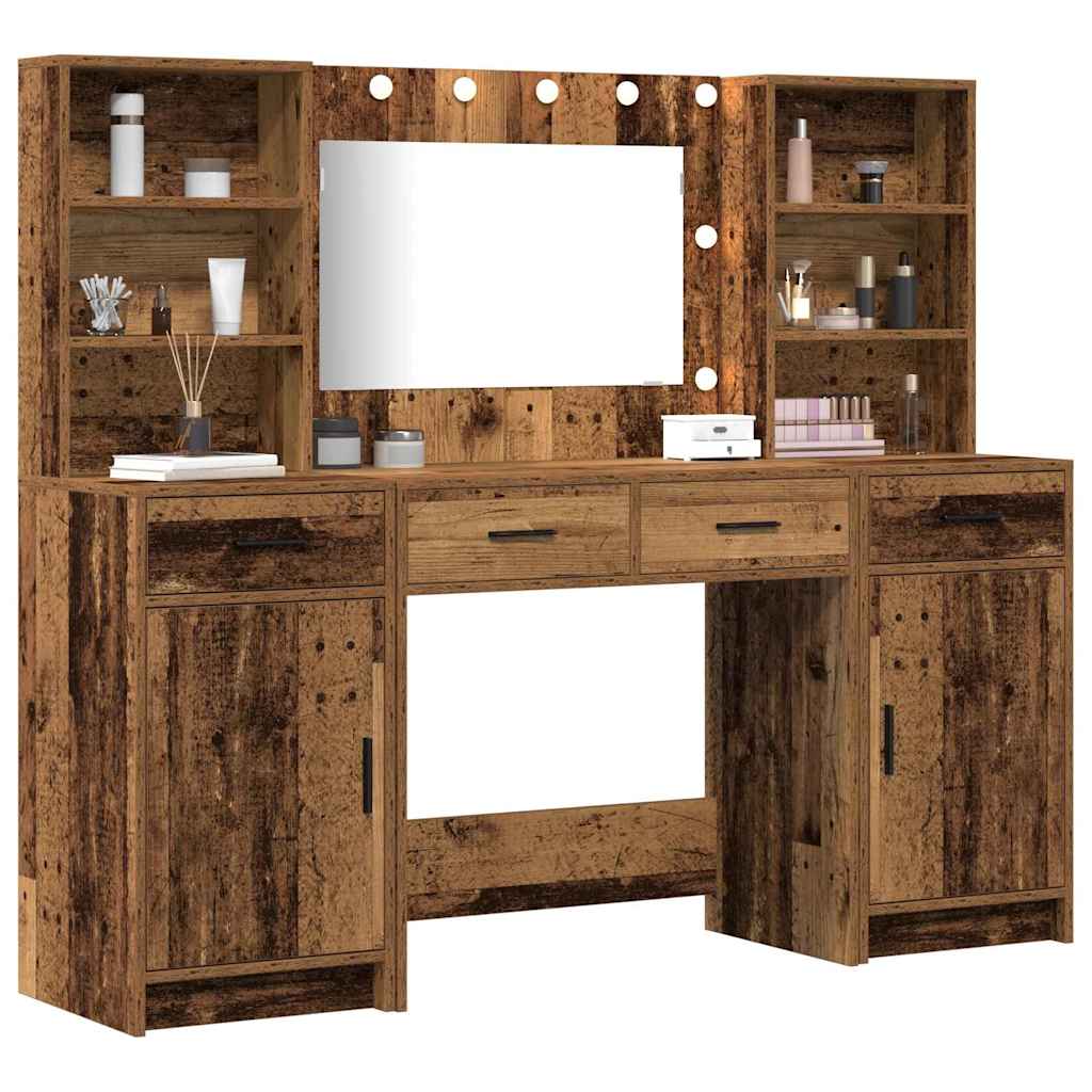 Ensemble de table de maquillage avec LED 3 pcs Bois ancien - XIOS