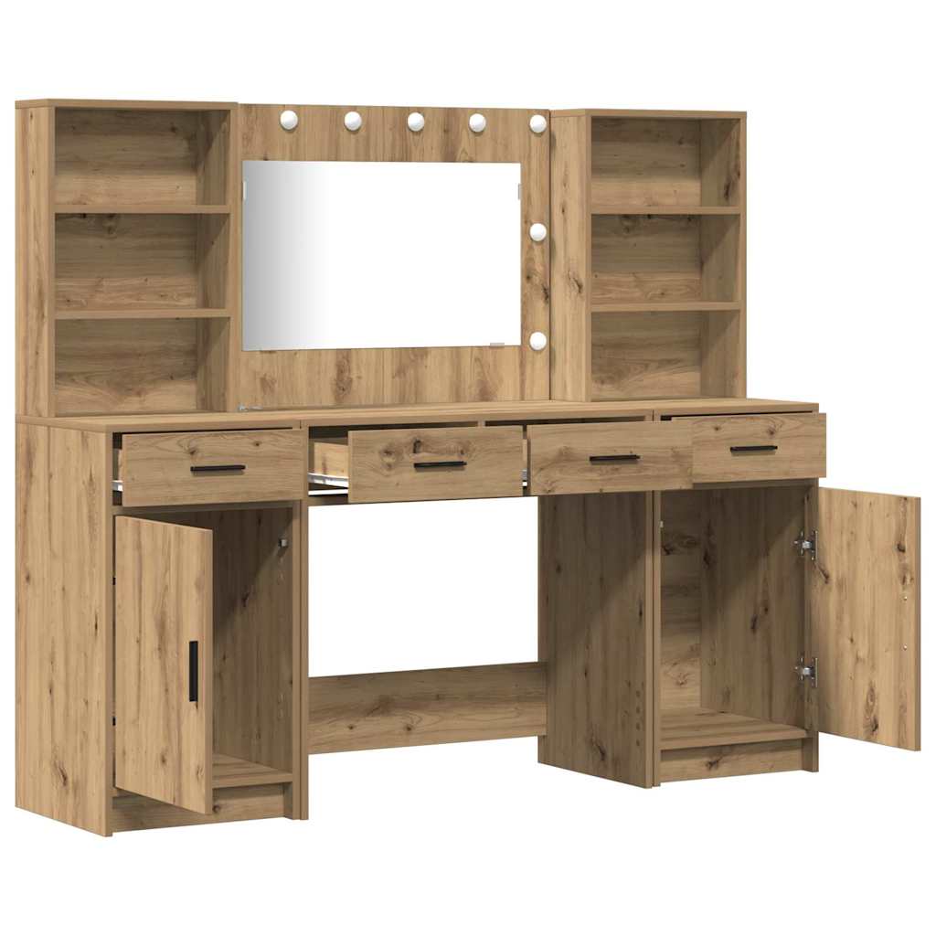 Ensemble de table de maquillage avec LED 3 pcs Chêne artisanal - XIOS
