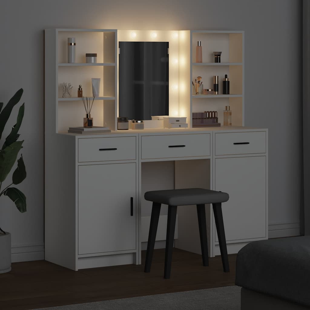 Ensemble de table de maquillage avec LED avec porte 3 pcs Blanc - XIOS