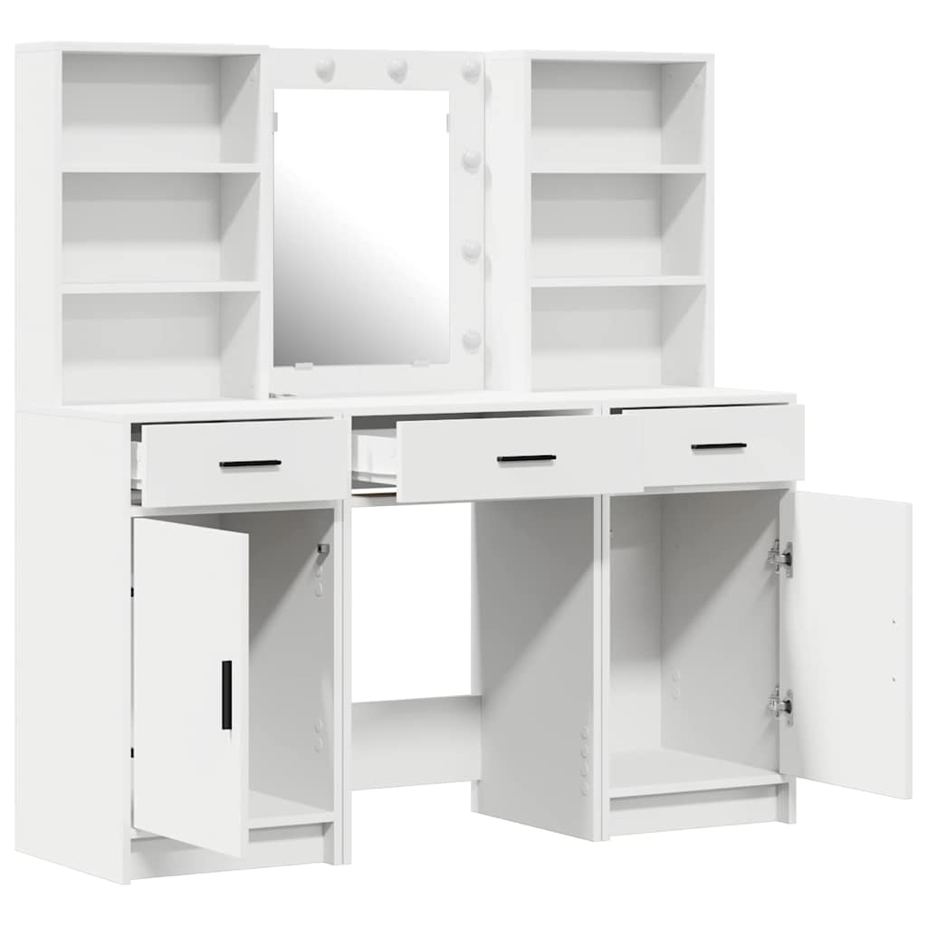 Ensemble de table de maquillage avec LED avec porte 3 pcs Blanc - XIOS