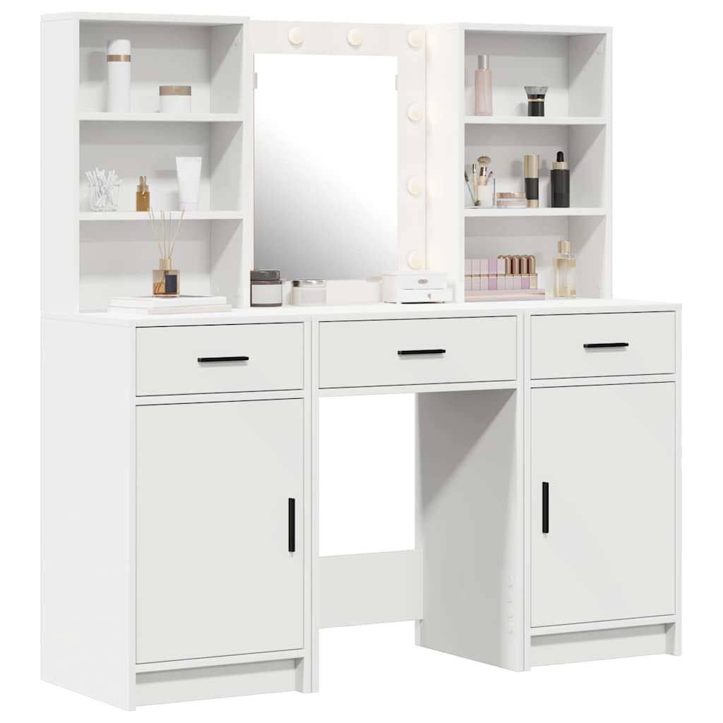 Ensemble de table de maquillage avec LED avec porte 3 pcs Blanc - XIOS