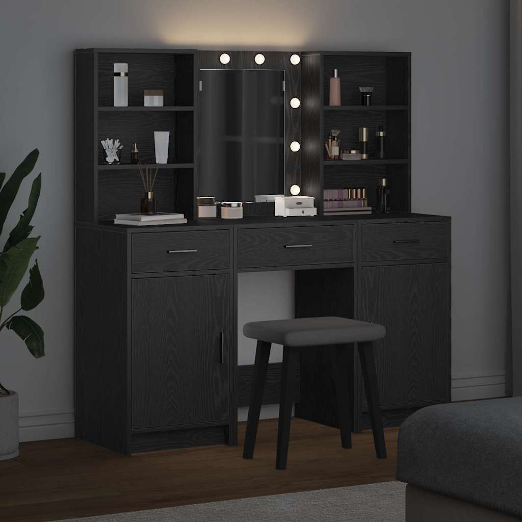Ensemble de table de maquillage avec LED 3 pcs Chêne noir - XIOS