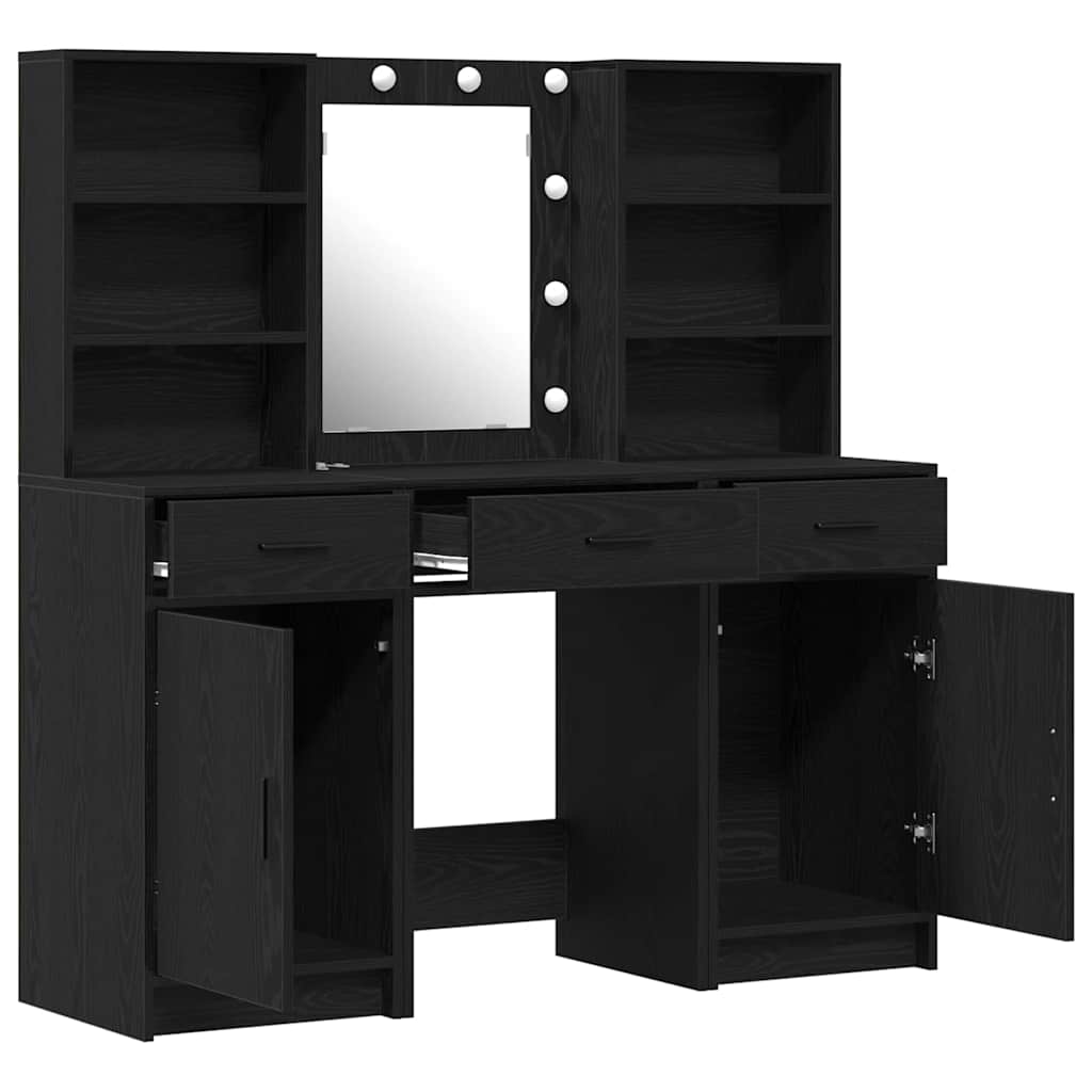 Ensemble de table de maquillage avec LED 3 pcs Chêne noir - XIOS