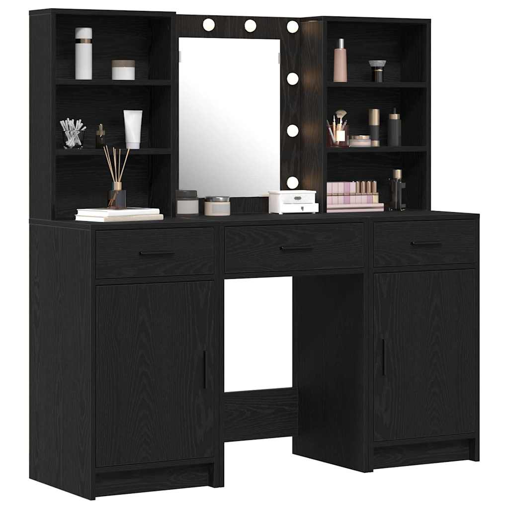 Ensemble de table de maquillage avec LED 3 pcs Chêne noir - XIOS