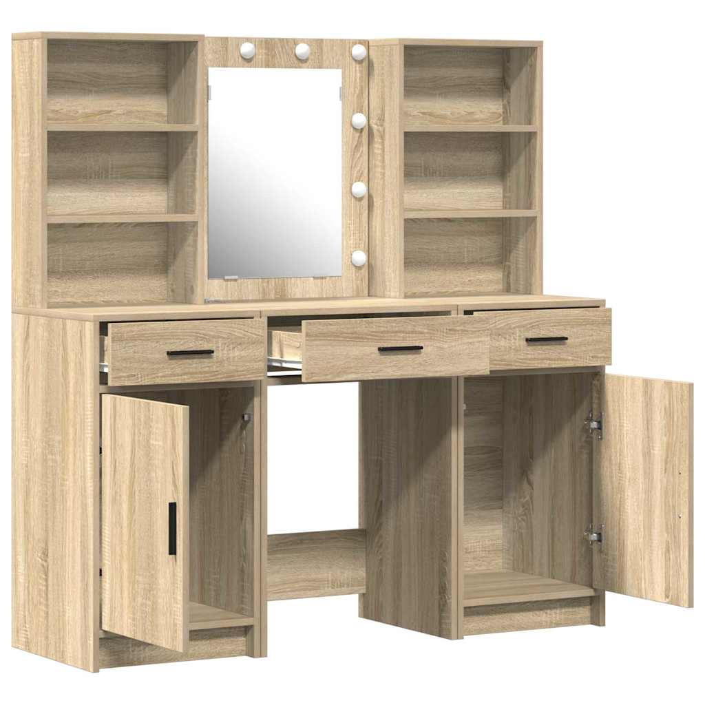 Ensemble de table de maquillage avec LED 3 pcs Chêne Sonoma - XIOS