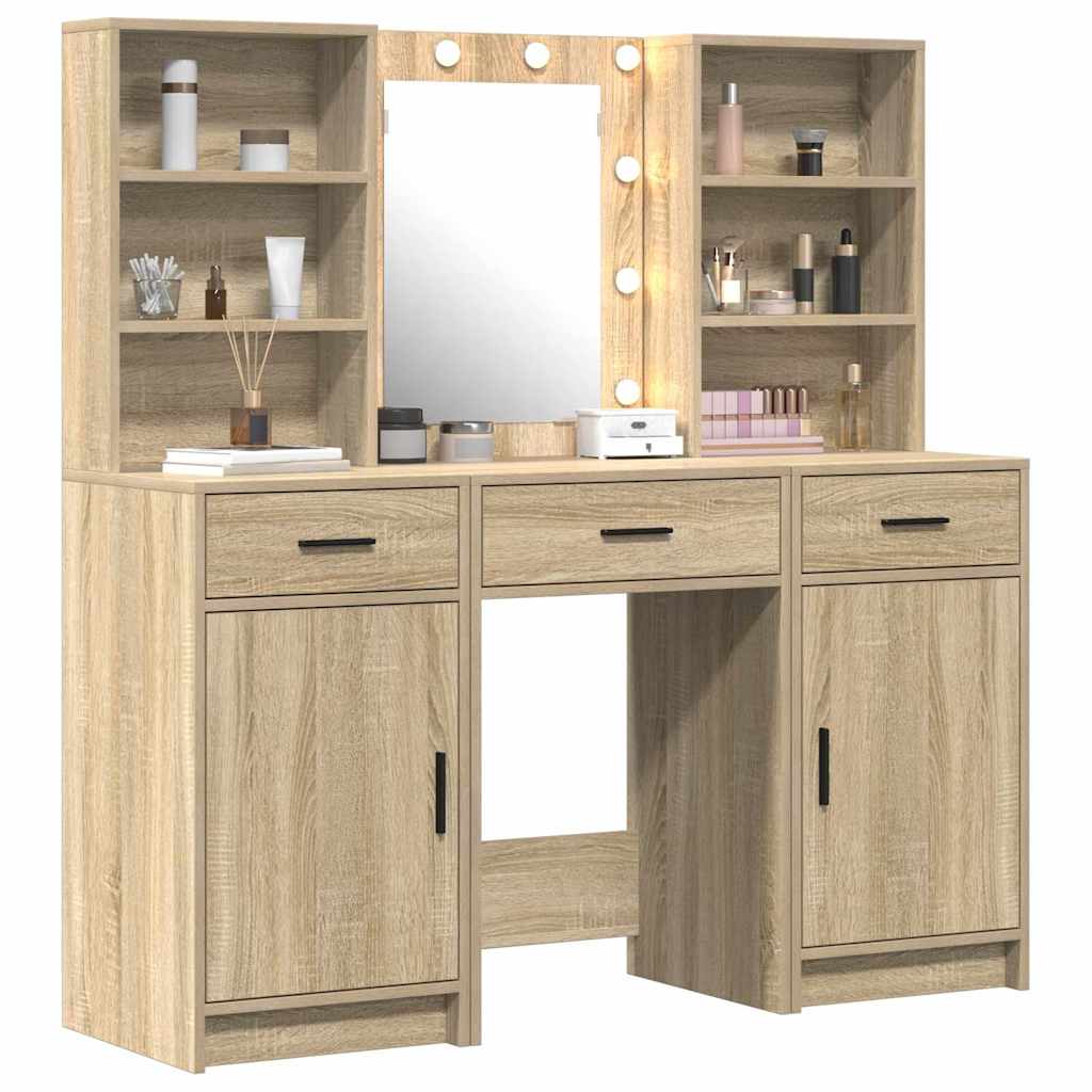 Ensemble de table de maquillage avec LED 3 pcs Chêne Sonoma - XIOS