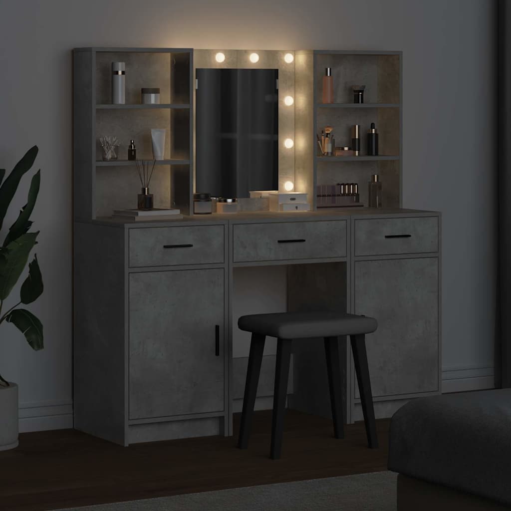 Ensemble de table de maquillage avec LED 3 pcs Gris béton - XIOS