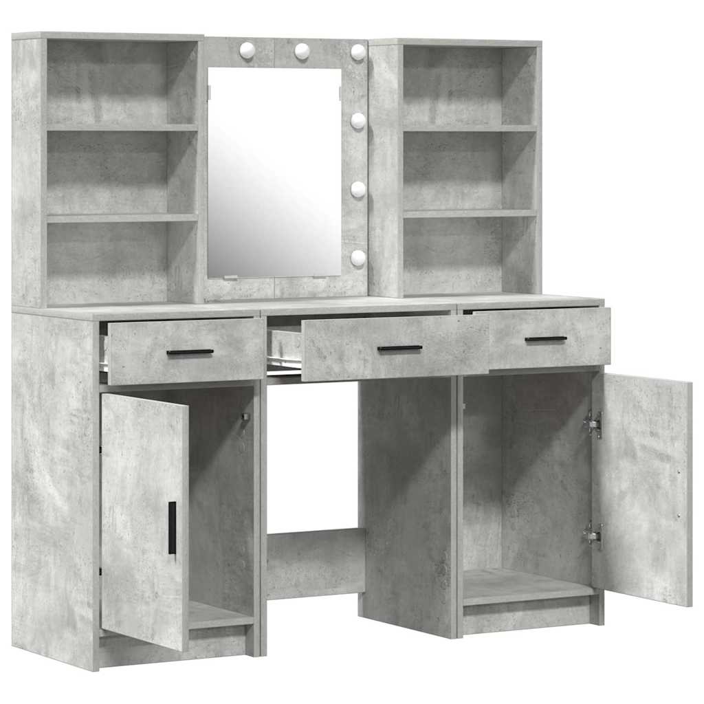 Ensemble de table de maquillage avec LED 3 pcs Gris béton - XIOS