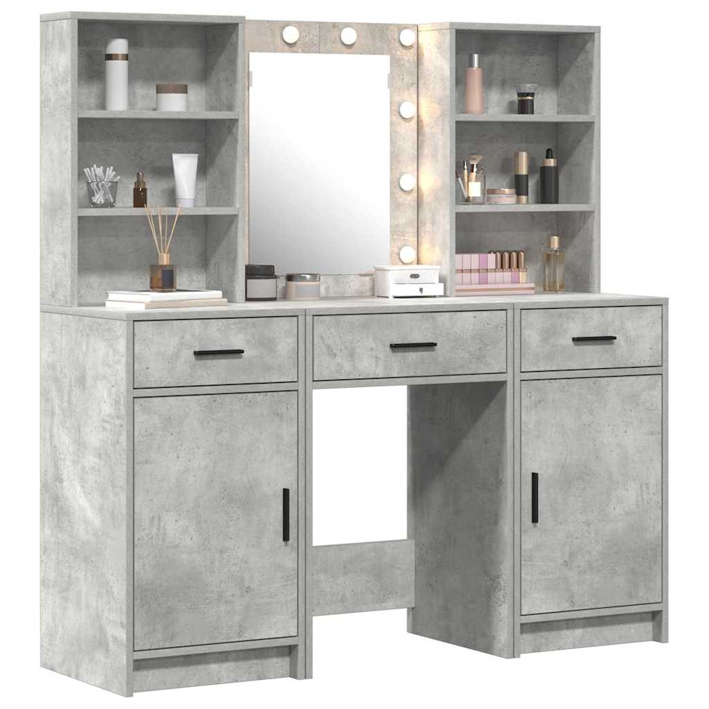 Ensemble de table de maquillage avec LED 3 pcs Gris béton - XIOS
