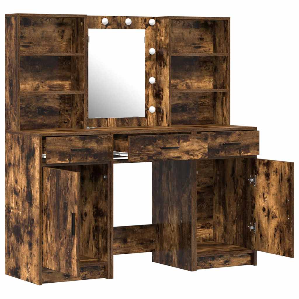 Ensemble de table de maquillage avec LED 3 pcs Chêne fumé - XIOS