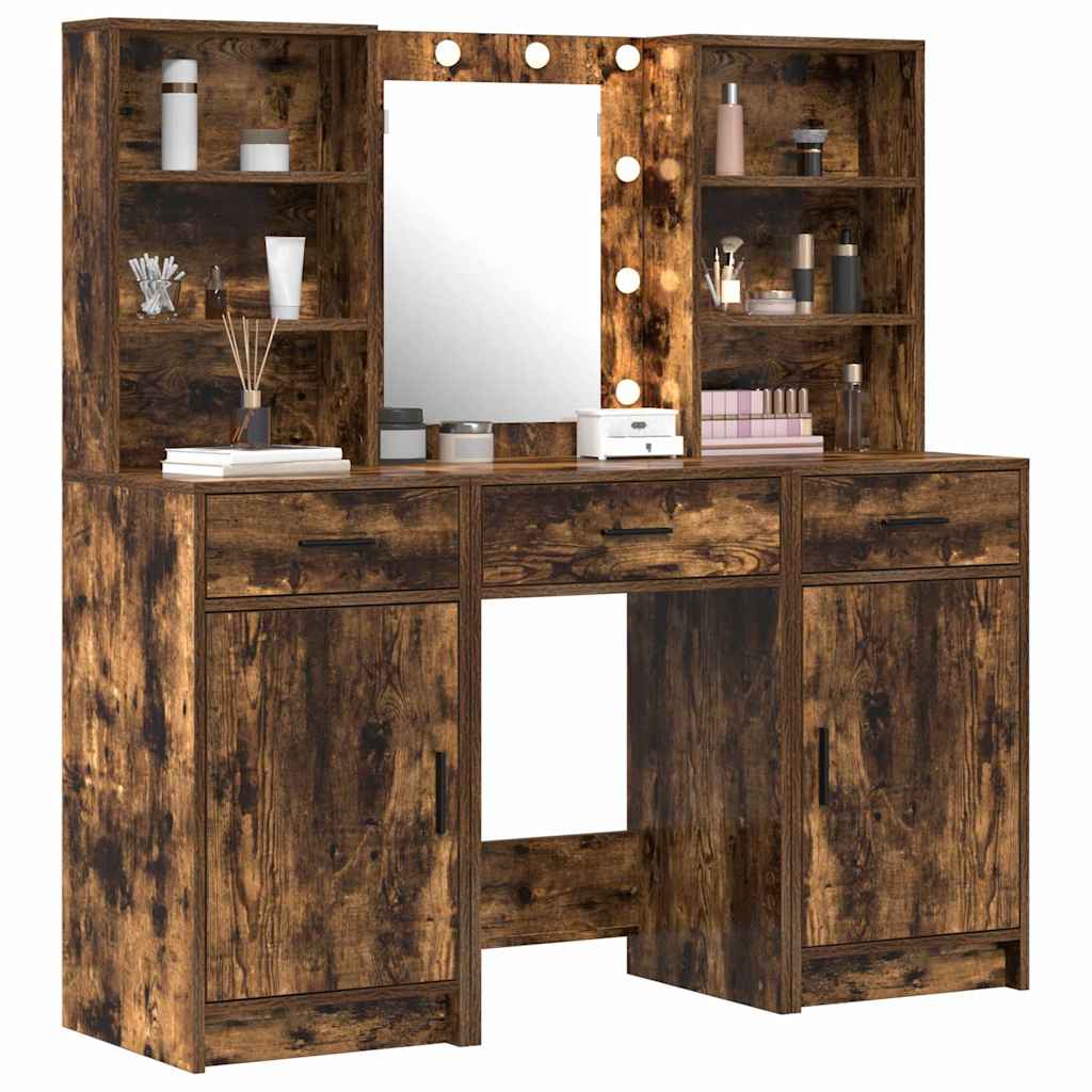 Ensemble de table de maquillage avec LED 3 pcs Chêne fumé - XIOS