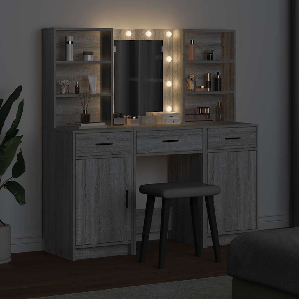 Ensemble de table de maquillage avec LED 3 pcs Gris Sonoma - XIOS