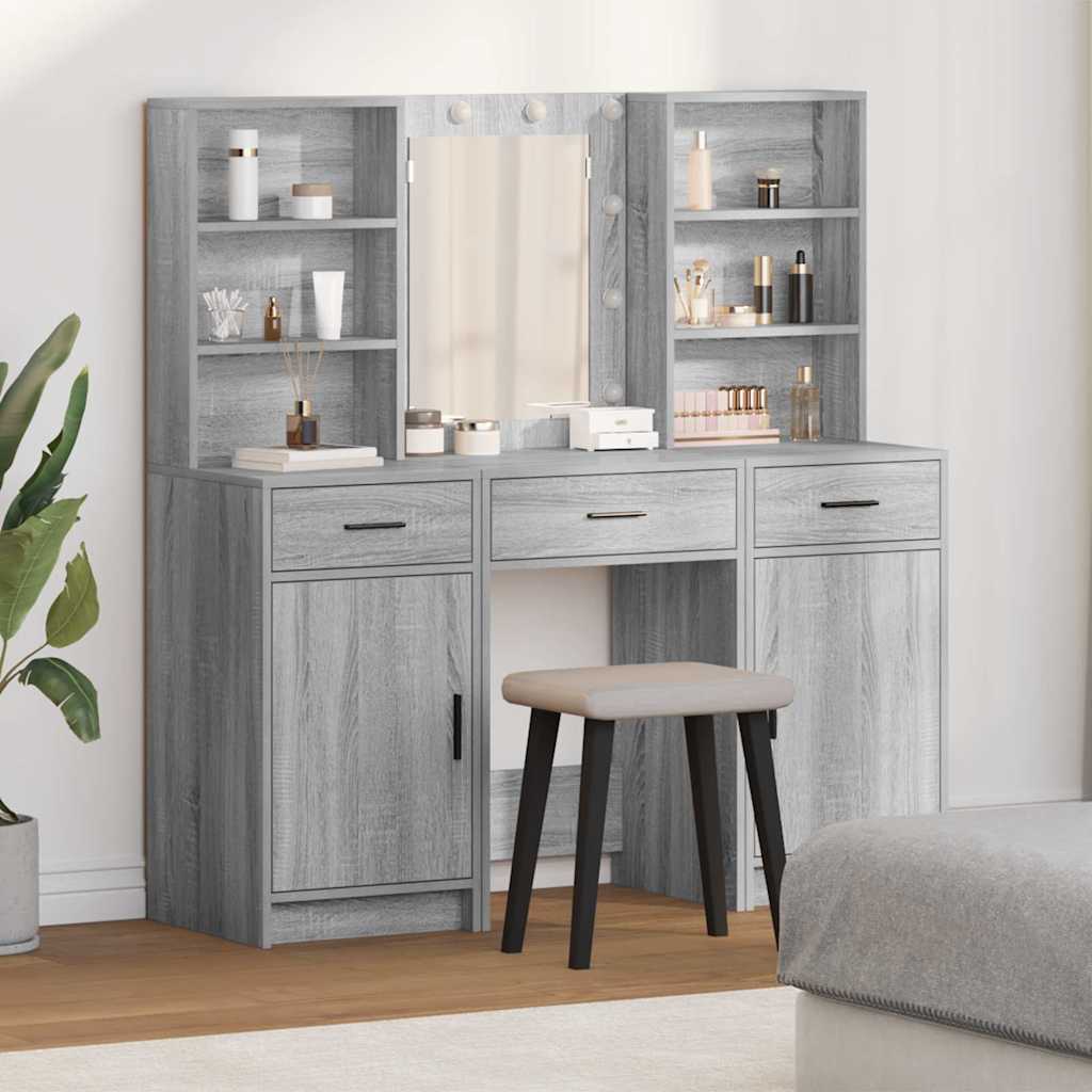 Ensemble de table de maquillage avec LED 3 pcs Gris Sonoma - XIOS