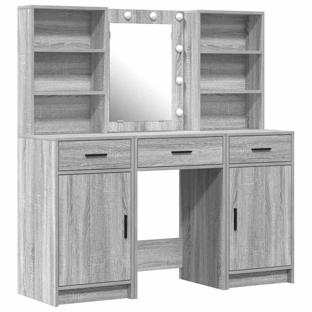 Ensemble de table de maquillage avec LED 3 pcs Gris Sonoma - XIOS