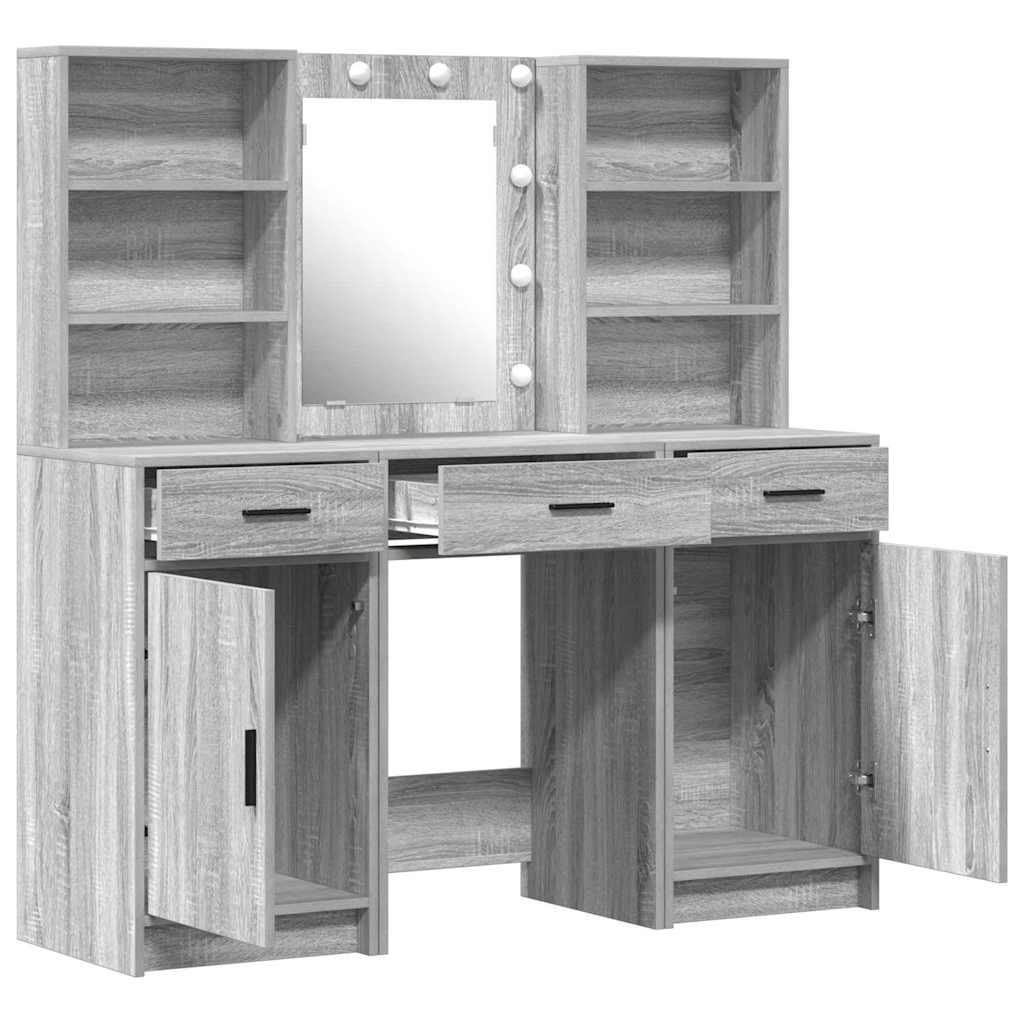 Ensemble de table de maquillage avec LED 3 pcs Gris Sonoma - XIOS