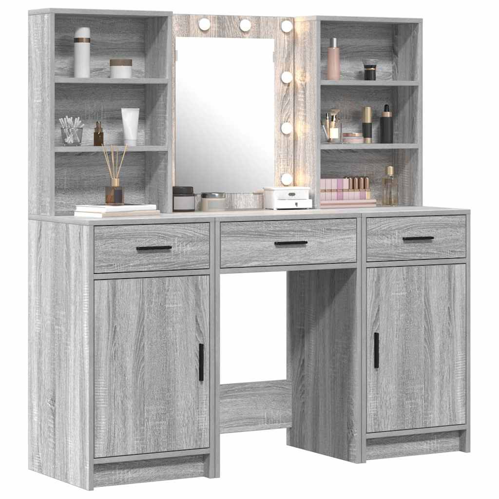 Ensemble de table de maquillage avec LED 3 pcs Gris Sonoma - XIOS