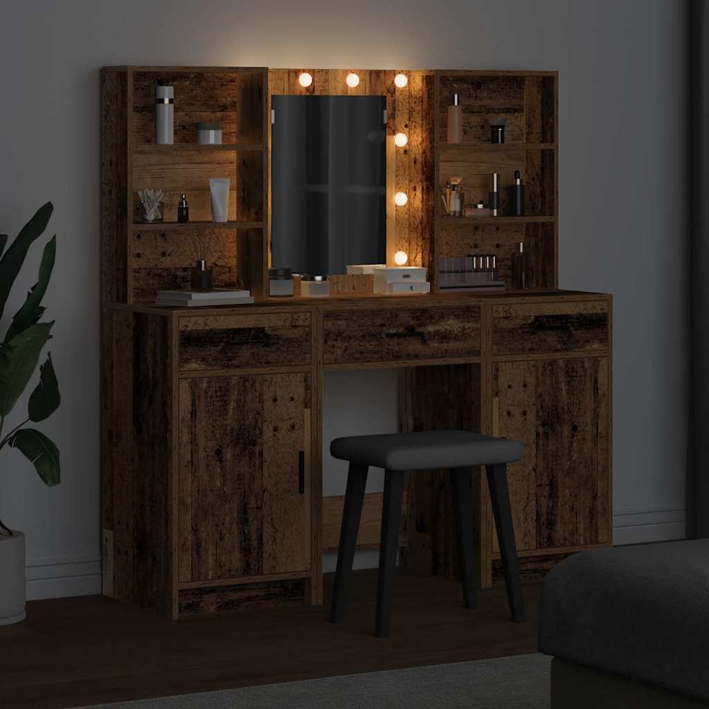 Ensemble de table de maquillage avec LED 3 pcs Bois ancien - XIOS