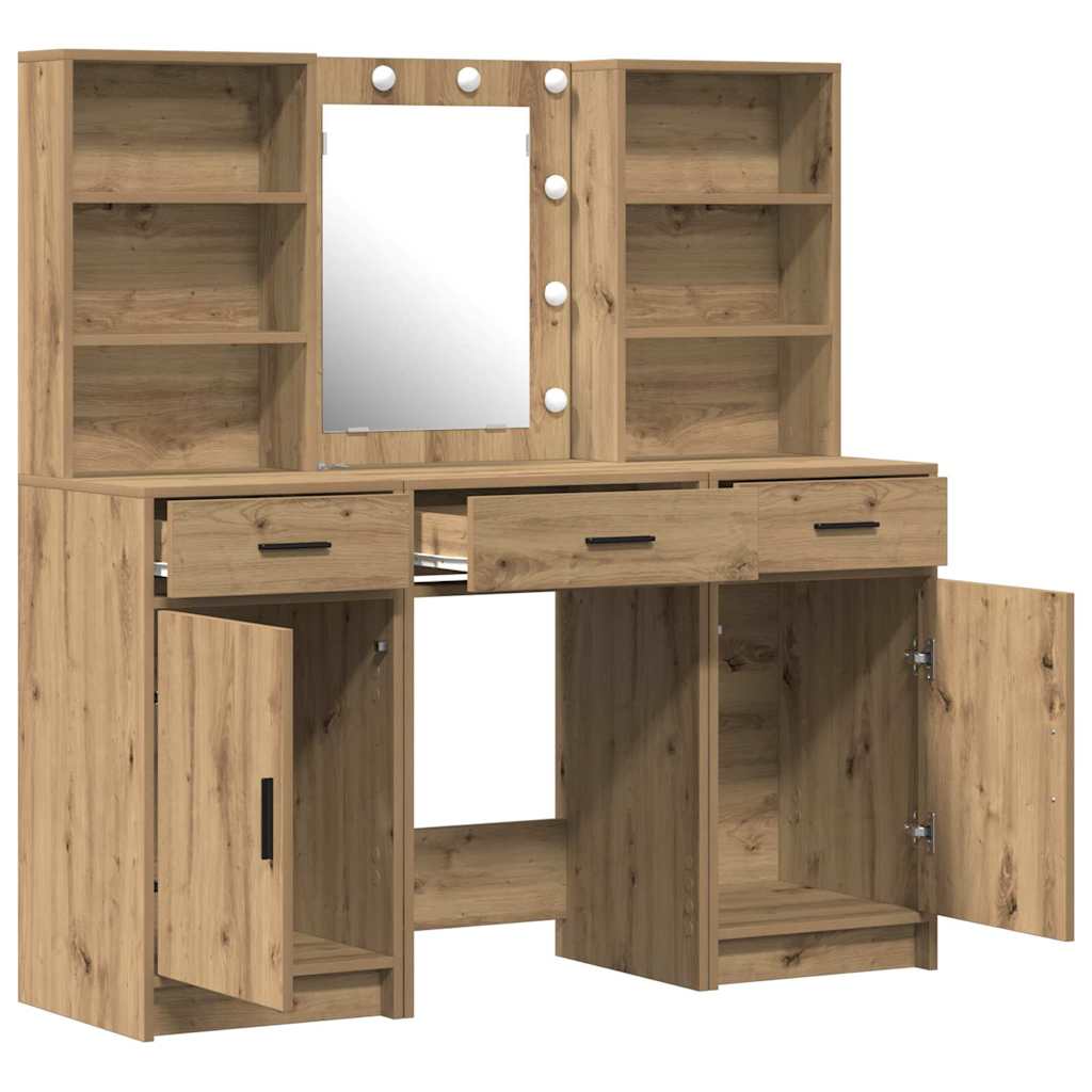 Ensemble de table de maquillage avec LED 3 pcs Chêne artisanal - XIOS