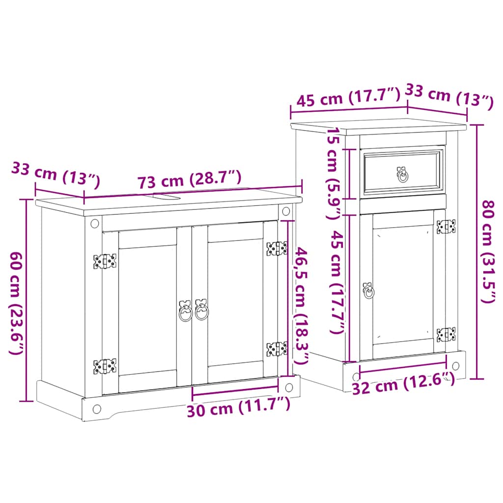 Ensemble de meubles salle de bain 2 pcs Corona bois pin massif