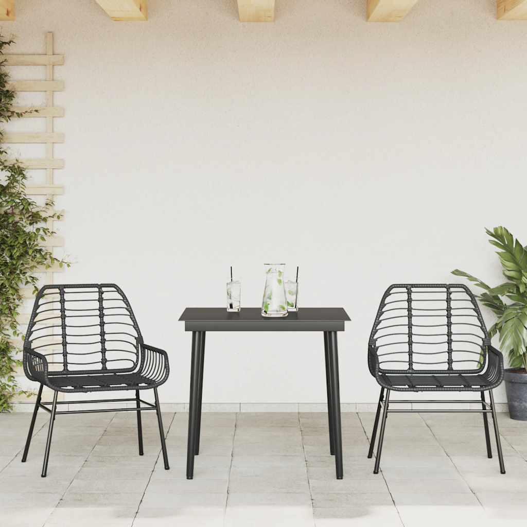 Ensemble à manger de jardin 3 pcs noir résine tressée verre
