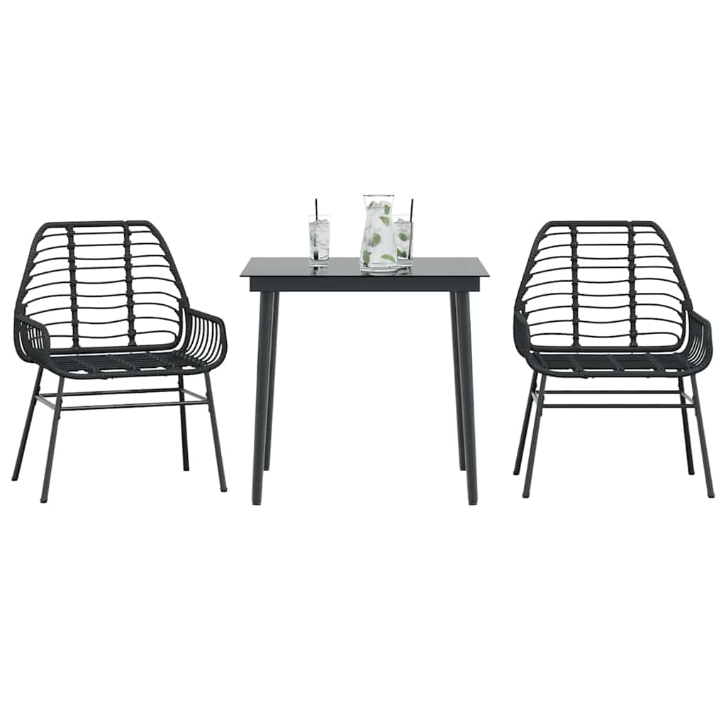 Ensemble à manger de jardin 3 pcs noir résine tressée verre